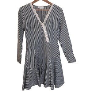 3.1 PHILLIP LIM Dress Women's Black White Striped V Neck Ruffle A line Size 4